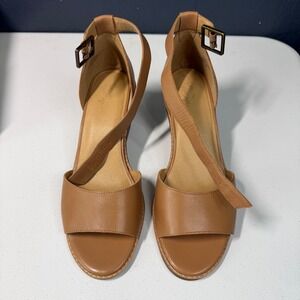 Crown‎ Vintage Cintia Wedge Sandals Leather Ankle Strap Tan Boho 9.5M CV-CINTIA